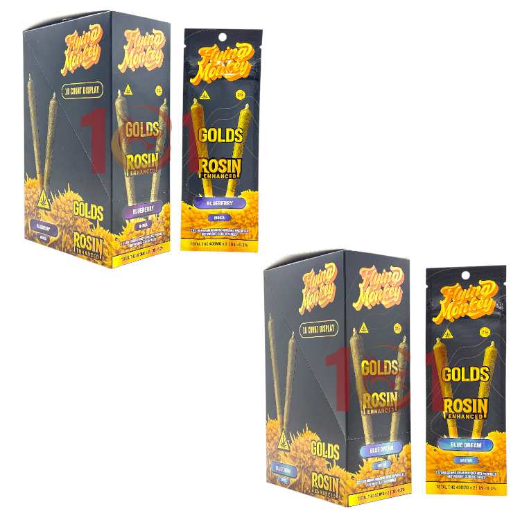 FLYING MONKEY - DELTA - PREROLL - GOLDS ROSIN ENHANCED - THCP DIAMOND INFUSED - 1.65GM/CT - 2CT/PK - 10PK/BX