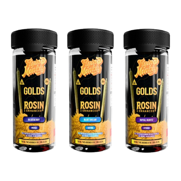 FLYING MONKEY - DELTA - PRE ROLL - DIAMOND INFUSED - GOLDS ROSIN - THCP+D9 - 1.65GM/CT - 10CT/JAR