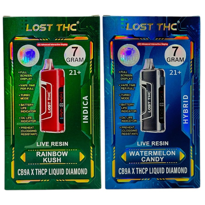 LOST THC - DELTA - DISPOSABLE VAPE - LR - LIQUID DIAMOND - CB9A+THCP - 7GM/CT - 5CT/BX
