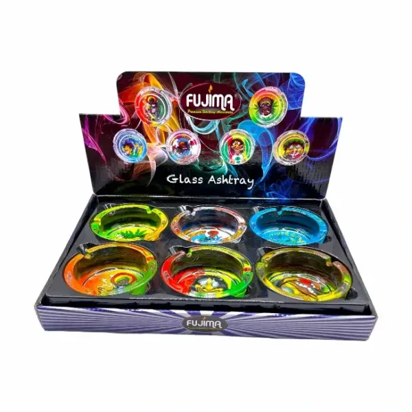 FUJIMA - ASHTRAY - GLASS RASTA & JAMAICAN - 6CT/BX - GA37